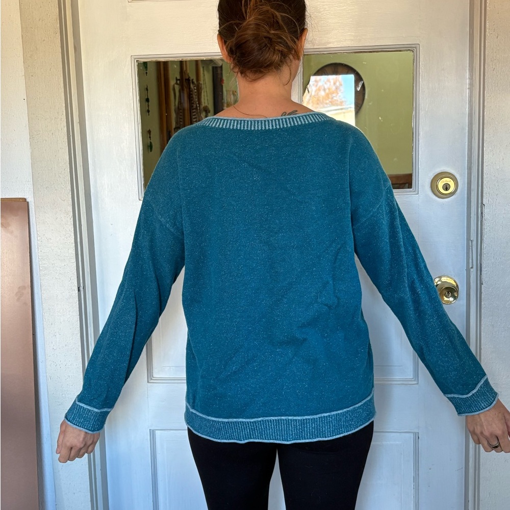 Chico's Teal Crew Neck Sweater - Picture 3 of 5